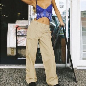 Princess Polly Luna Mid Rise Cargo Pants Beige